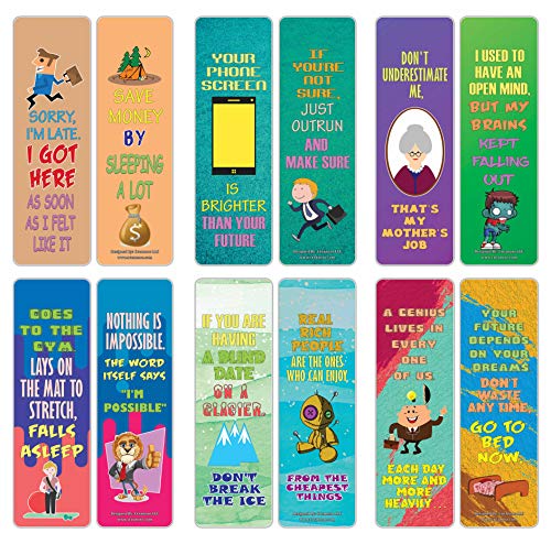 Creanoso Motivational Jokes One Liners Bookmarks Series 3 (60-Pack) ÃƒÂ¢Ã¢â€šÂ¬Ã¢â‚¬Å“ Six Assorted Bulk Pack Book Page Clippers ÃƒÂ¢Ã¢â€šÂ¬Ã¢â‚¬Å“ Great Stocking Stuffers Gifts for Men, Women, Book Readers ÃƒÂ¢Ã¢â€šÂ¬Ã¢â‚¬Å“ Unique Token Giveaways