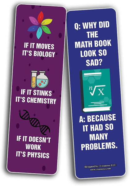 Creanoso Funny School Subject Bookmarks (2-Sets X 6 Cards) â€“ Daily Inspirational Card Set â€“ Interesting Book Page Clippers â€“ Great Gifts for Kids and Teens