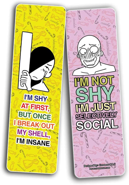 Creanoso Funny Shy Bookmarks (2-Sets X 6 Cards â€“ Daily Inspirational Card Set â€“ Interesting Book Page Clippers â€“ Great Gifts for Adults and Teens