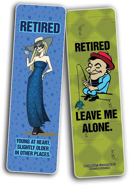 Creanoso Funny Retired Bookmarks (2-Sets X 6 Cards) â€“ Daily Inspirational Card Set â€“ Interesting Book Page Clippers â€“ Great Gifts for Adults and Teens