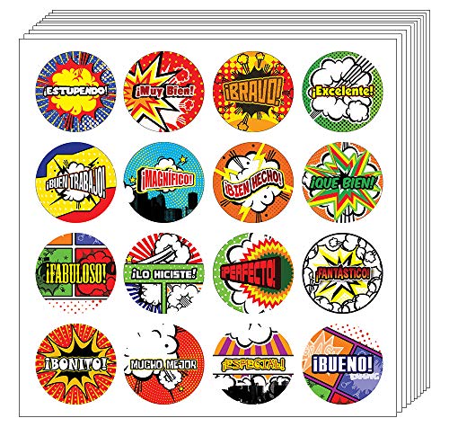 Creanoso Spanish Comic Praise Stickers (10-Sheet) â€“ Awesome Stocking Stuffers Gifts for Kids, Boys & Girls, Teens â€“ Wall Table Surface DÃ©cor Art Decal Bulk Pack