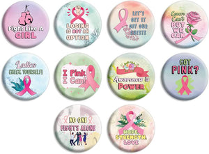 Creanoso Breast Cancer Awareness Pin Buttons (1-Set X 10 Buttons) - Stocking Stuffers Premium Quality Gift Ideas for Children, Teens, & Adults - Corporate Giveaways & Party Favors