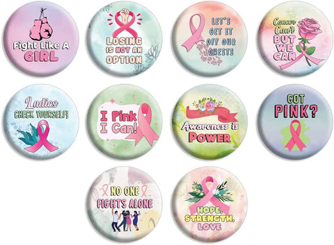 Creanoso Breast Cancer Awareness Pin Buttons (1-Set X 10 Buttons) - Stocking Stuffers Premium Quality Gift Ideas for Children, Teens, & Adults - Corporate Giveaways & Party Favors
