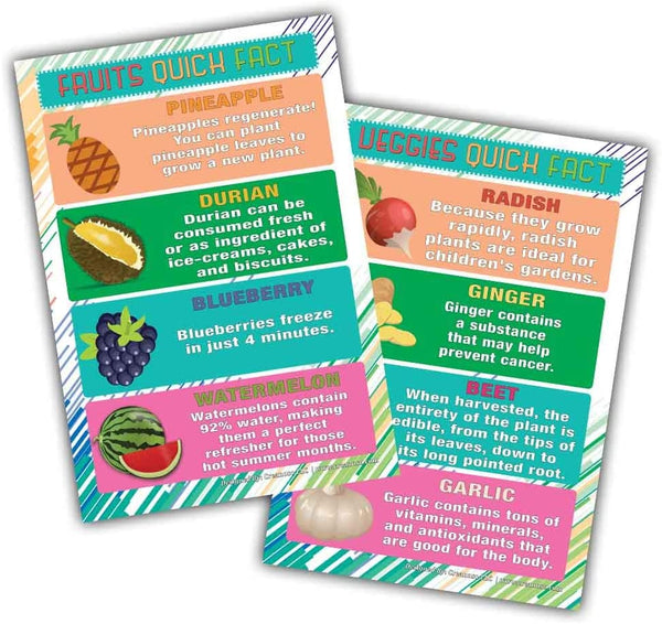 Creanoso Educational Fruits and Vegetables Learning Posters for Kids (6-Pack) - Home Schooling Tool