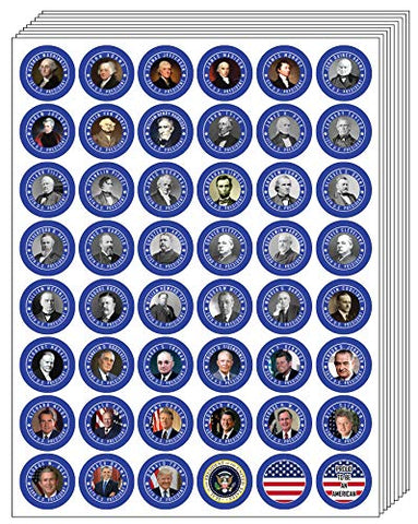 Presidents of The United States Stickers (6-Set)-US Patriotic Stickers Note Cards Collection Set for Men, Women, Boys, Girls, Teens ÃƒÂ¢Ã¢â€šÂ¬Ã¢â‚¬Å“ Rewards Incentives Gift Token Giveaways ÃƒÂ¢Ã¢â€šÂ¬Ã¢â‚¬Å“ Unique Wall Art