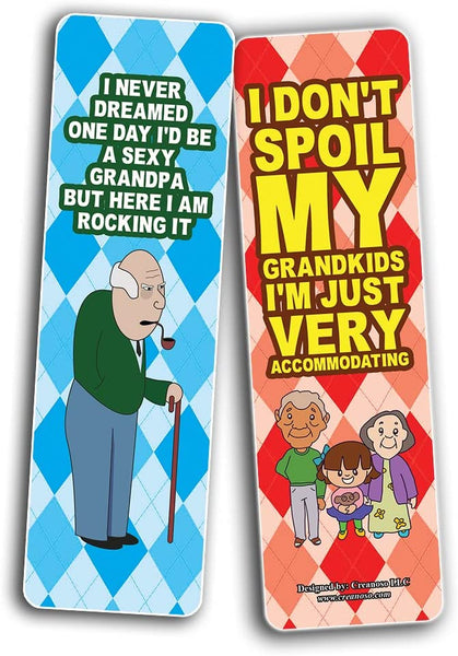 Creanoso Funny Grandparents Bookmarks (2-Sets X 6 Cards) â€“ Daily Inspirational Card Set â€“ Interesting Book Page Clippers â€“ Great Gifts for Adults and Teens