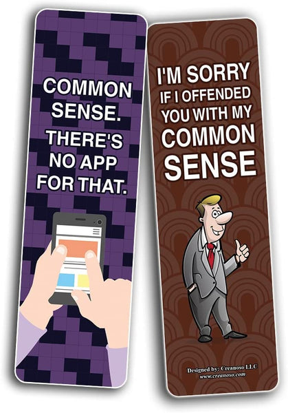 Creanoso Funny Common Sense Bookmarks (2-Sets X 6 Cards) â€“ Daily Inspirational Card Set â€“ Interesting Book Page Clippers â€“ Great Gifts for Adults and Teens