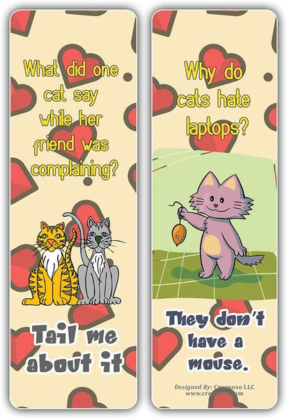 Creanoso Funny Cat Jokes Bookmarks Series 2 (60-Pack) â€“ Great Party Favors Card Set â€“ Epic Collection Set Book Page Clippers â€“ Cool Gifts for Men, Women, Teens, Bookworms â€“ DIY Kit â€“ Teacher Rewards