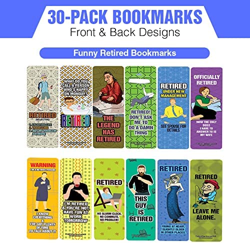 Creanoso Funny Retired Bookmarks (5-Sets X 6 Cards) â€“ Daily Inspirational Card Set â€“ Interesting Book Page Clippers â€“ Great Gifts for Adults and Teens