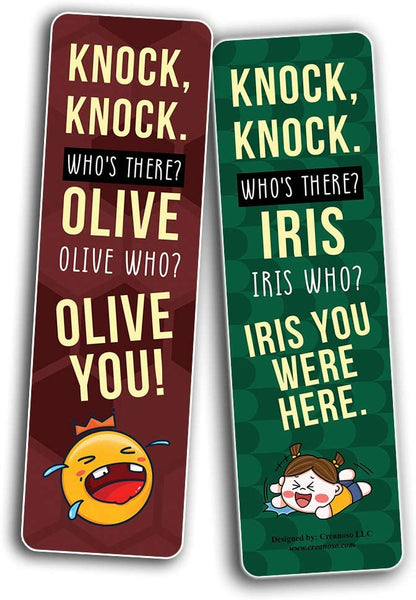 Knock Knock Jokes Bookmarks (12 Pack) - Unique Teacher Stocking Stuffers Gifts for Boys, Girls, Kids, Teens, Students - Book Reading Clippers