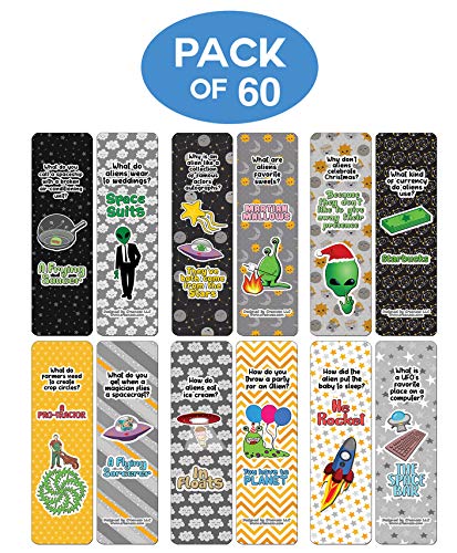 Creanoso Funny Clean Jokes Bookmarks - UFO Jokes (60-Pack) - Premium Quality Gift Ideas for Children, Teens, & Adults for All Occasions - Stocking Stuffers Party Favor & Giveaways