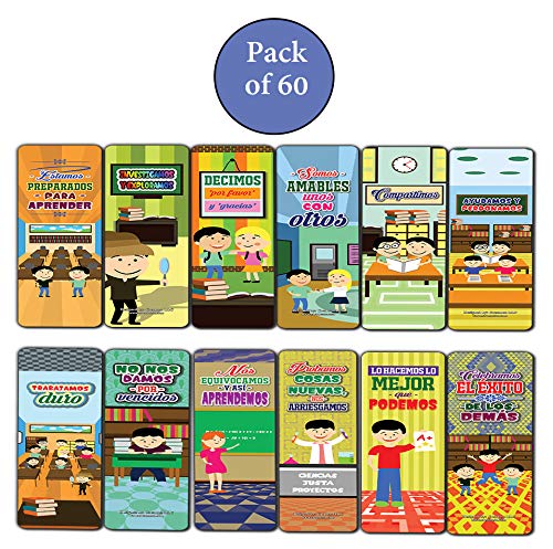 Creanoso Spanish Positive Classroom Expectation Bookmarks Cards (60-Pack) - Inspirational and Motivational Sayings Bookmarker Cards ÃƒÂ¢Ã¢â€šÂ¬Ã¢â‚¬Å“ Assorted Pack Collection for Inspiring Book Reader and Lovers