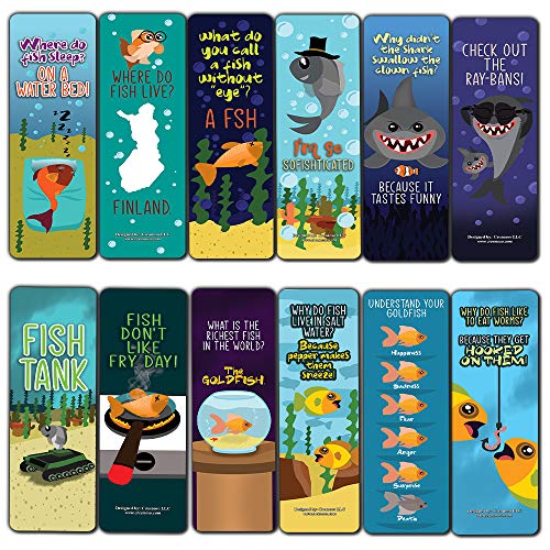 Funny Fish Puns Laughter Bookmarks (30-Pack) - Premium Quality Gift Ideas for Children, Teens, & Adults for All Occasions - Stocking Stuffers Party Favor & Giveaways