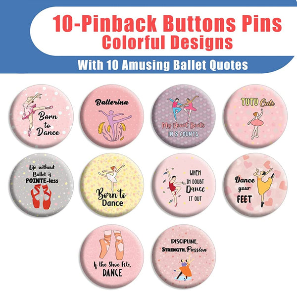 Creanoso Ballet Pin buttons (1 X 10 Designs) - Stocking Stuffers Premium Quality Gift Ideas for Children, Teens, & Adults - Corporate Giveaways & Party Favors