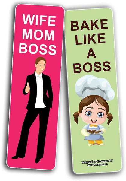 Creanoso Funny Bookmarks Like a Boss Bookmarks (2-Sets X 6 Cards) â€“ Daily Inspirational Card Set â€“ Interesting Book Page Clippers â€“ Great Gifts for Kids and Teens