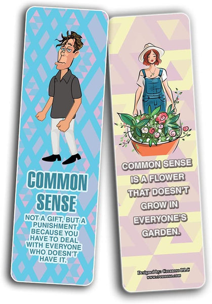 Creanoso Funny Common Sense Bookmarks (2-Sets X 6 Cards) â€“ Daily Inspirational Card Set â€“ Interesting Book Page Clippers â€“ Great Gifts for Adults and Teens