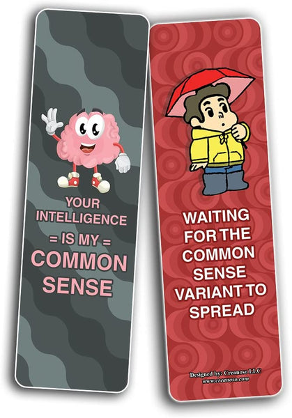 Creanoso Funny Common Sense Bookmarks (2-Sets X 6 Cards) â€“ Daily Inspirational Card Set â€“ Interesting Book Page Clippers â€“ Great Gifts for Adults and Teens