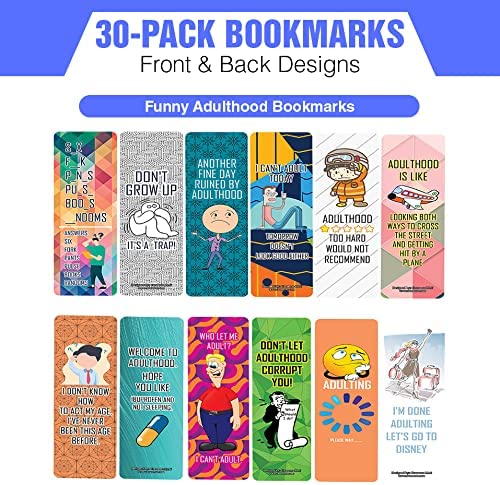 Funny Adulthood Bookmarks (5-Sets X 6 Cards) Daily Inspirational Card Set â€“ Interesting Book Page Clippers â€“ Great Gifts for Adults