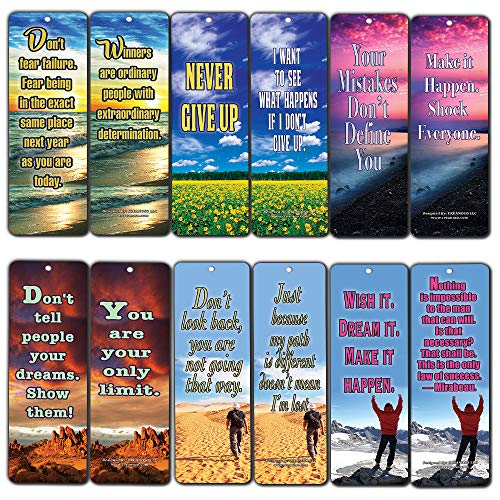 Creanoso Success Inspirational Quotes Bookmarks (30-Pack) - Never Give Up Cards Bookmarker - Positive Wisdom Motivational Sayings Gifts for Men Women Adults Teens Kids Boys Girls Entrepreneur Office