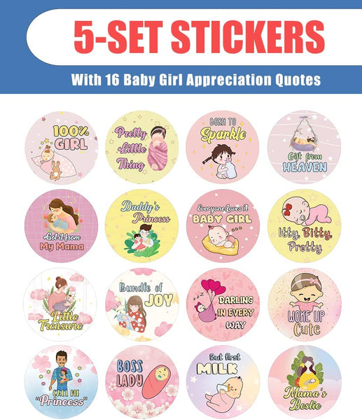 Creanoso New Baby Girl Quotes Stickers (5 Sets X 16 Designs) Sticker Card Giveaways for Expectant Mothers â€“ Awesome Stocking Stuffers Gifts â€“ Home Rewards Enticements