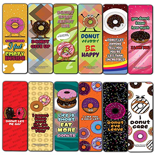 Funny Donuts Sayings Bookmarks (60-Pack) - Premium Quality Design Perfect Gift for Bibliophiles - Stocking Stuffers Gift Ideas for Boys and Girls