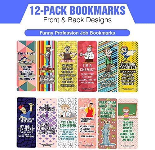 Creanoso Funny Profession Job Bookmarks (2-Sets X 6 Cards) â€“ Daily Inspirational Card Set â€“ Interesting Book Page Clippers â€“ Great Gifts for Adults and Teens