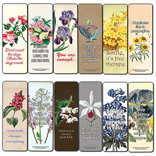 Creanoso Inspirational Sayings Floral Bookmarks (60-Pack) ÃƒÂ¢Ã¢â€šÂ¬Ã¢â‚¬Å“ Inspiring Inspirational Sayings Bookmarker Cards ÃƒÂ¢Ã¢â€šÂ¬Ã¢â‚¬Å“ Premium Stocking Stuffer Gift for Men, Women, Teens, Bookworms