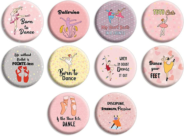 Creanoso Ballet Pin buttons (1 X 10 Designs) - Stocking Stuffers Premium Quality Gift Ideas for Children, Teens, & Adults - Corporate Giveaways & Party Favors