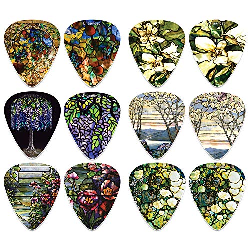 Tiffany Stained Glass Famous Art Guitar Picks (12-Packs)- Cool Guitar Picks for Men Women - Stocking Stuffers Mom Dad Boys Girls Kids Musician Guitar Gifts