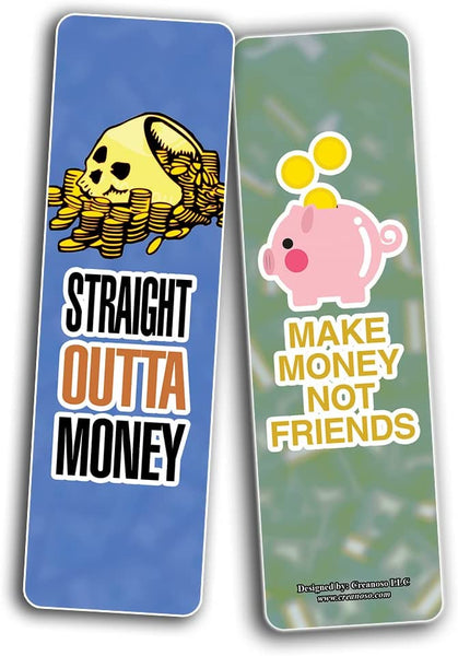 Creanoso Funny Money Bookmarks (5-Sets X 6 Cards) â€“ Daily Inspirational Card Set â€“ Interesting Book Page Clippers â€“ Great Gifts for Adults and Teens