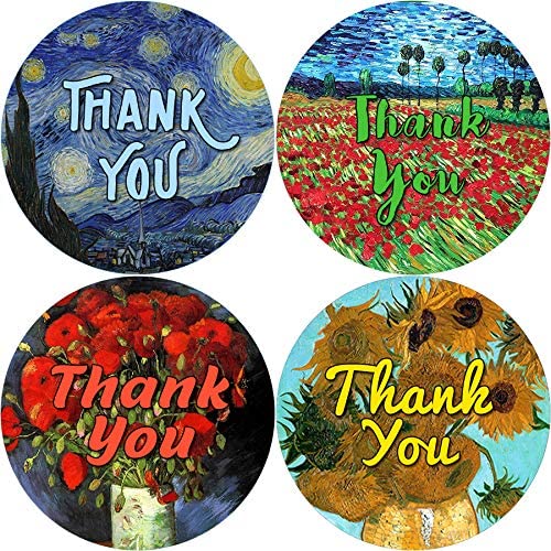 Creanoso Thank You Stickers (10-Sheet) - Sixteen Assorted Round Shape Design Van Gogh Thank You Stickers - Gift Tokens for Family, Friends, Relatives - Great Party Favors
