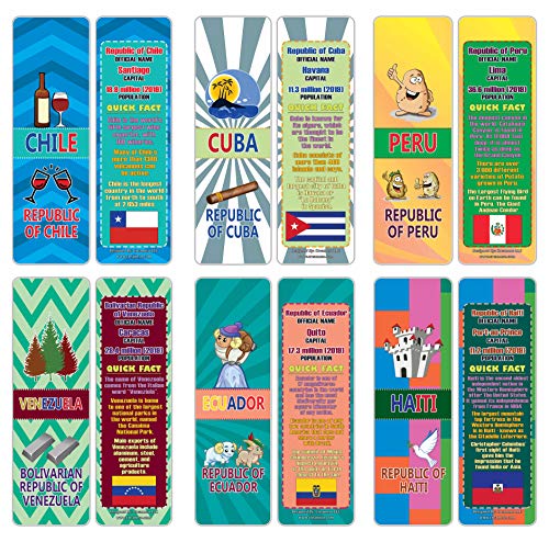 Creanoso The Americas Countries Facts Educational Series 2 Bookmarks (30-Pack) Ã¢â‚¬â€œ Unique Learning Facts Rewards Cards Ã¢â‚¬â€œ Awesome Educational Stocking Stuffers Gift Bookmarks for Students, Boys, Girls