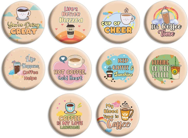 Fun Quotes for Coffee Addict Buttons (1-Set X 10 Buttons)