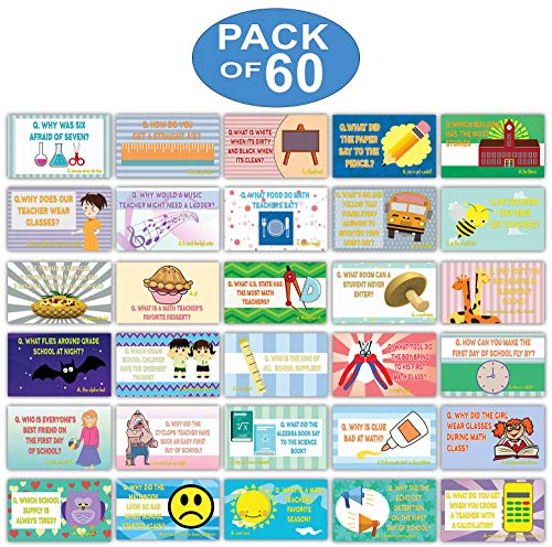 Creanoso Back to School Lunch Box Flashcards for Kids (60-Pack) â€“ Hilarious and Funny Note Cards for Children â€“ Unique Gift Set for Boys, Girls â€“ Silly Jokes Cards â€“ School Rewards