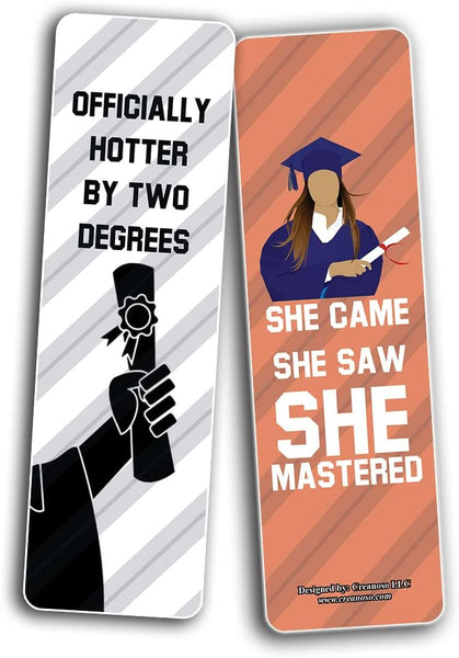 Creanoso Funny Master Degree Graduation Bookmarks (2-Sets X 6 Cards) â€“ Daily Inspirational Card Set â€“ Interesting Book Page Clippers â€“ Great Gifts for Kids and Teens