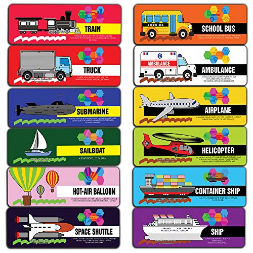 Transportation Vocabolary Bookmarks (30-Pack)-Stocking Stuffers Premium Quality Gift Ideas for Children, Teens, Adults - Corporate Giveaways & Party Favors