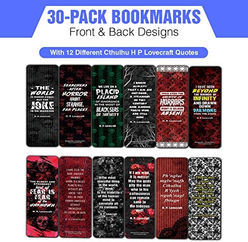 Creanoso Cthulhu H P Lovecraft Bookmark Cards (30-Pack) - Great Reading Rewards Incentives for Book Lovers & Literature Gifts for Young Readers