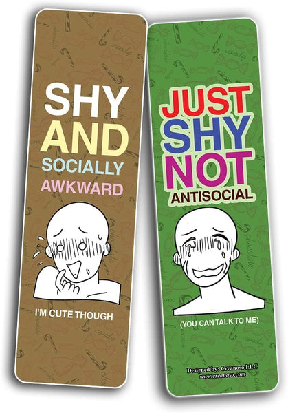 Creanoso Funny Shy Bookmarks (2-Sets X 6 Cards â€“ Daily Inspirational Card Set â€“ Interesting Book Page Clippers â€“ Great Gifts for Adults and Teens