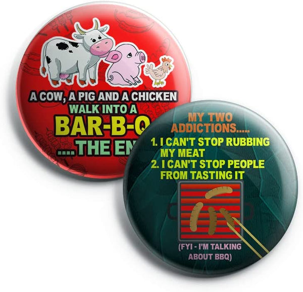 Creanoso Funny Barbecue Sayings Button Pins (1-Set X 10 Buttons) - Stocking Stuffers Premium Quality Gift Ideas for Children, Teens, & Adults - Corporate Giveaways & Party Favors