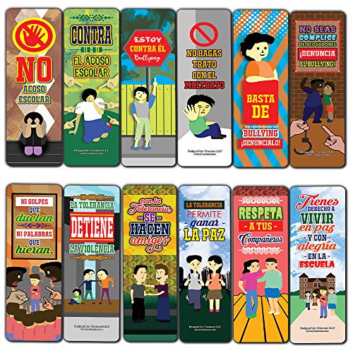 Creanoso Spanish Anti Bullying No Acoso Escolar Bookmarks (30-Pack) - Inspirational and Motivational Sayings Bookmarker Cards Ã¢â‚¬â€œ Assorted Pack Collection for Inspiring Book Reader and Lovers