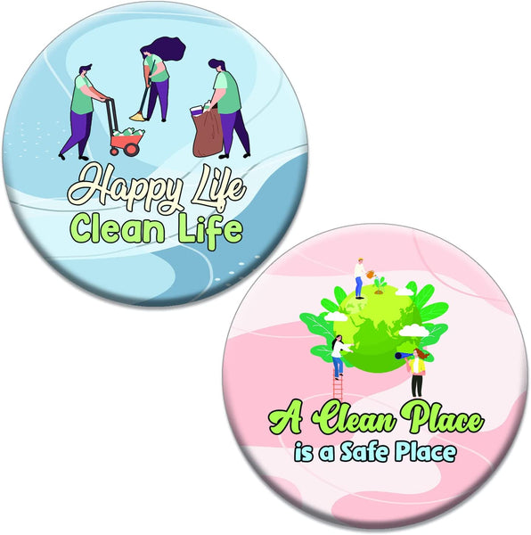 Creanoso Clean Up Badge Pinback buttons (1-Set X 10 Buttons) - Stocking Stuffers Premium Quality Gift Ideas for Children, Teens, & Adults - Corporate Giveaways & Party Favors