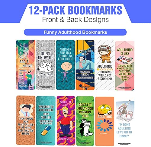 Creanoso Funny Adulthood Bookmarks (2-Sets X 6 Cards) â€“ Daily Inspirational Card Set â€“ Interesting Book Page Clippers â€“ Great Gifts for Adults