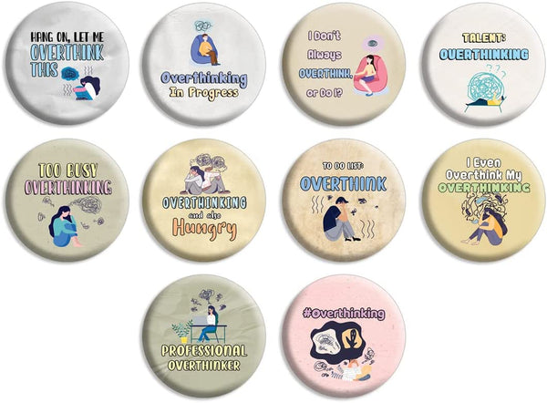 Funny Quotes for Overthinkers Buttons (1-Set X 10 Buttons)
