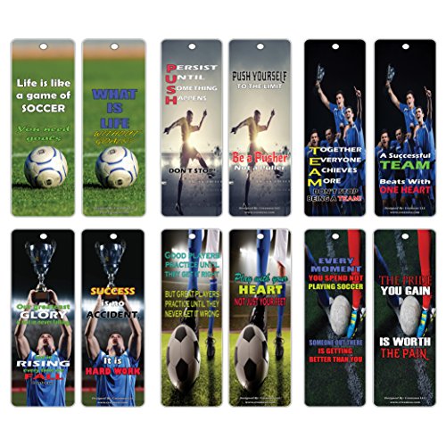 Creanoso Positive Motivation Encouragement for Success Bookmarks - Success for Soccer Bookmarker Cards (60 Pack) - Never Give Up Cards - Gifts Stocking Stuffers for Men, Women, Adults, Avid World Fan