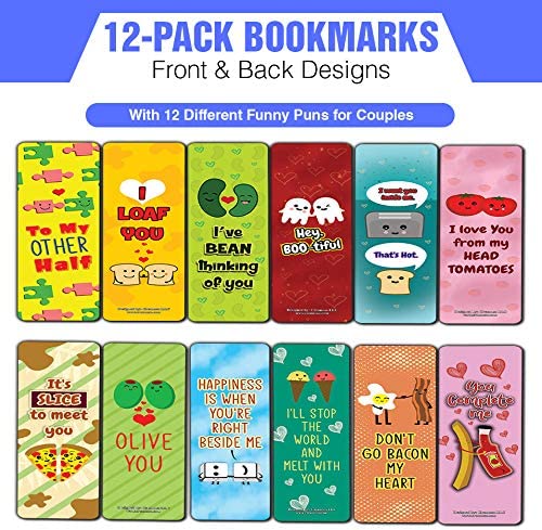Funny Puns for Couples Bookmarks (12-Pack) - Unique Teacher Stocking Stuffers Gifts for Boys, Girls, Teens, - Book Reading Clippers