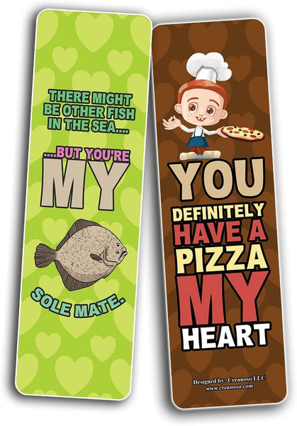 Creanoso Funny I love you couple puns for him and her Bookmarks (5-Sets X 6 Cards) â€“ Daily Inspirational Card Set â€“ Interesting Book Page Clippers â€“ Great Gifts for Adults and Teens