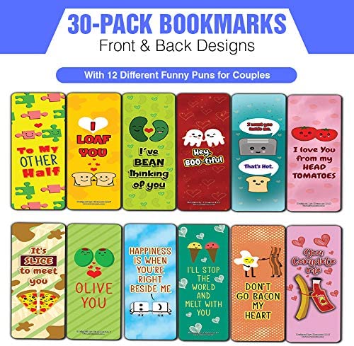 Funny Puns for Couples Bookmarks (30-Pack) - Classroom Reward Incentives for Students and Children - Stocking Stuffers Party Favors & Giveaways for Teens & Adults