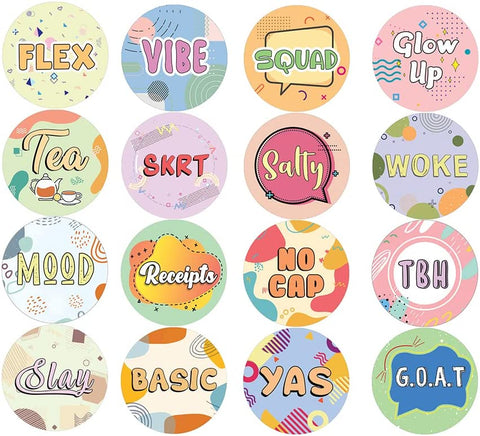Creanoso Funny Millennial Slangs Stickers (5 Sets X 16 Designs) â€“ Sticker Card Giveaways for Kids â€“ Awesome Stocking Stuffers Gifts for Boys & Girls â€“ Classroom Home Rewards Enticements