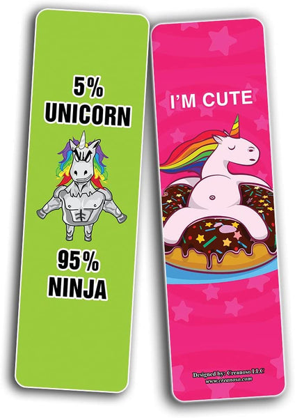 Creanoso Funny Cute Unicorn Bookmarks (2-Sets X 6 Cards) â€“ Daily Inspirational Card Set â€“ Interesting Book Page Clippers â€“ Great Gifts for Kids and Teens
