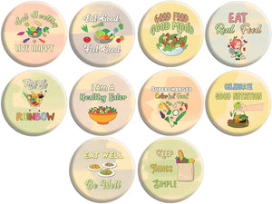 Live Healthy Pinbuttons (1 Set x 10 Designs) - Premium Quality Incentive Gift Ideas for Friends and Family
